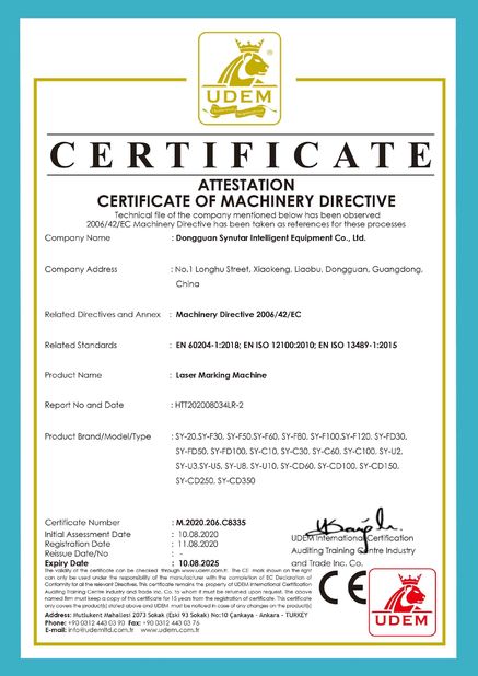 중국 Dongguan Synutar Intelligent Equipment Co., Ltd. 인증