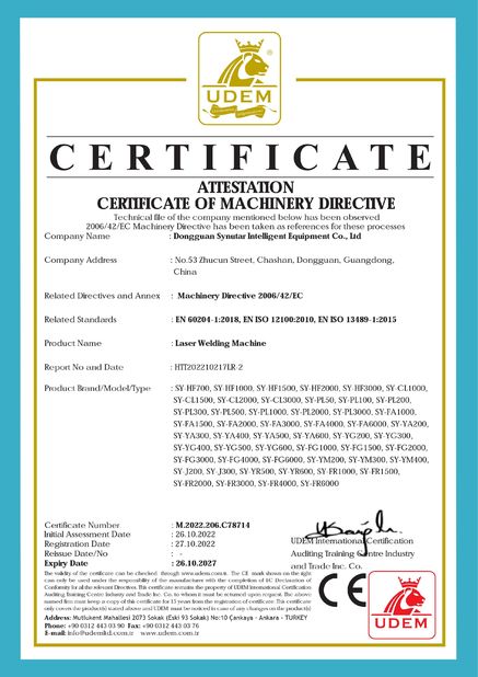 중국 Dongguan Synutar Intelligent Equipment Co., Ltd. 인증
